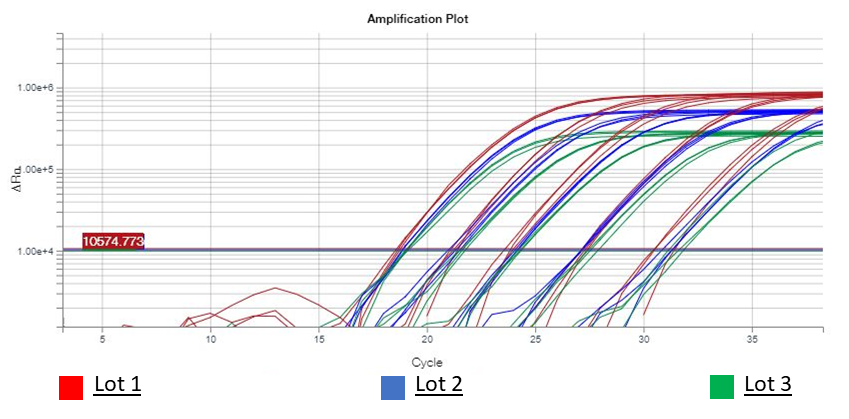 Amplification plot showing the high reproducibility of this product